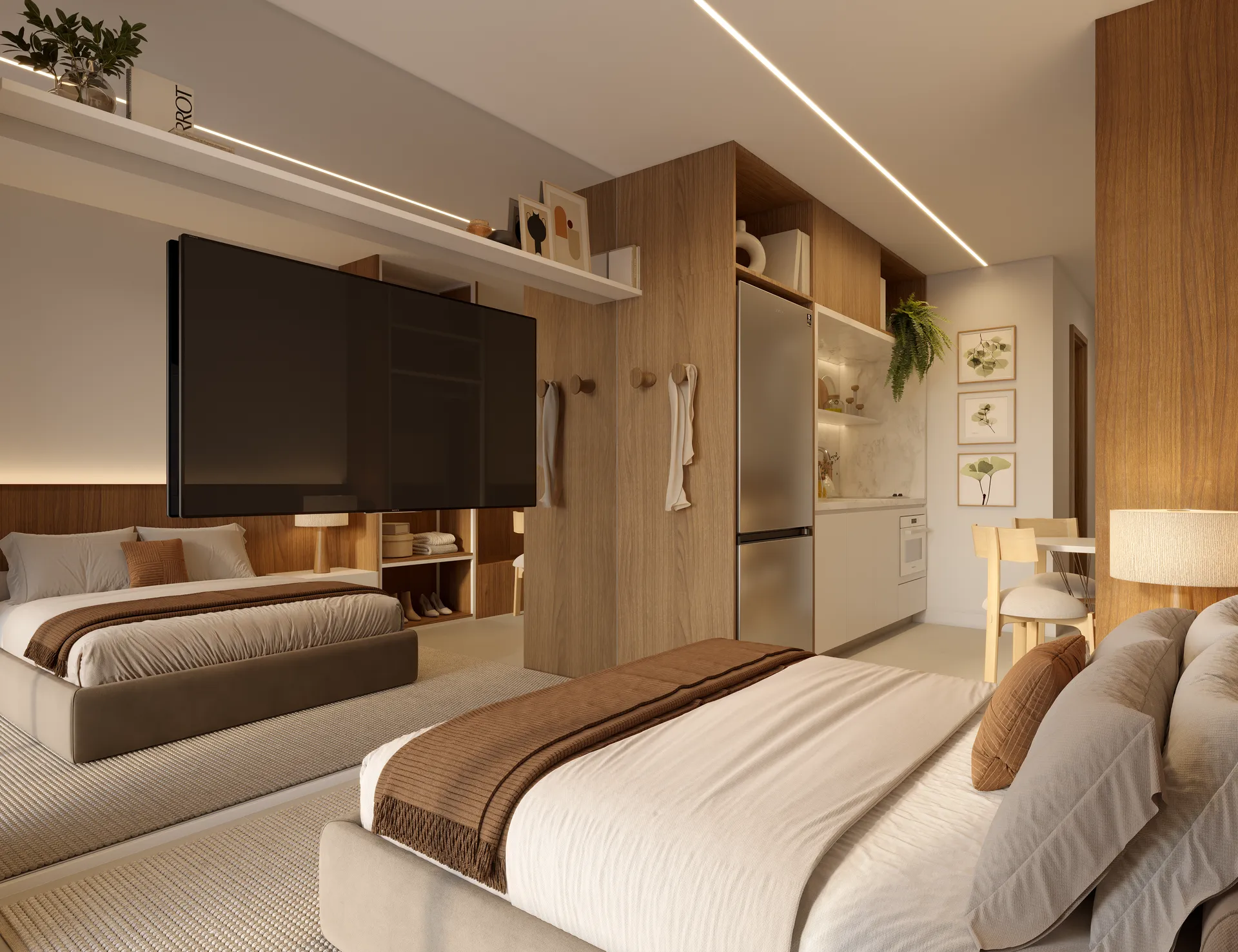 Quarto decorado com acabamento premium no Guima Residencial Botafogo