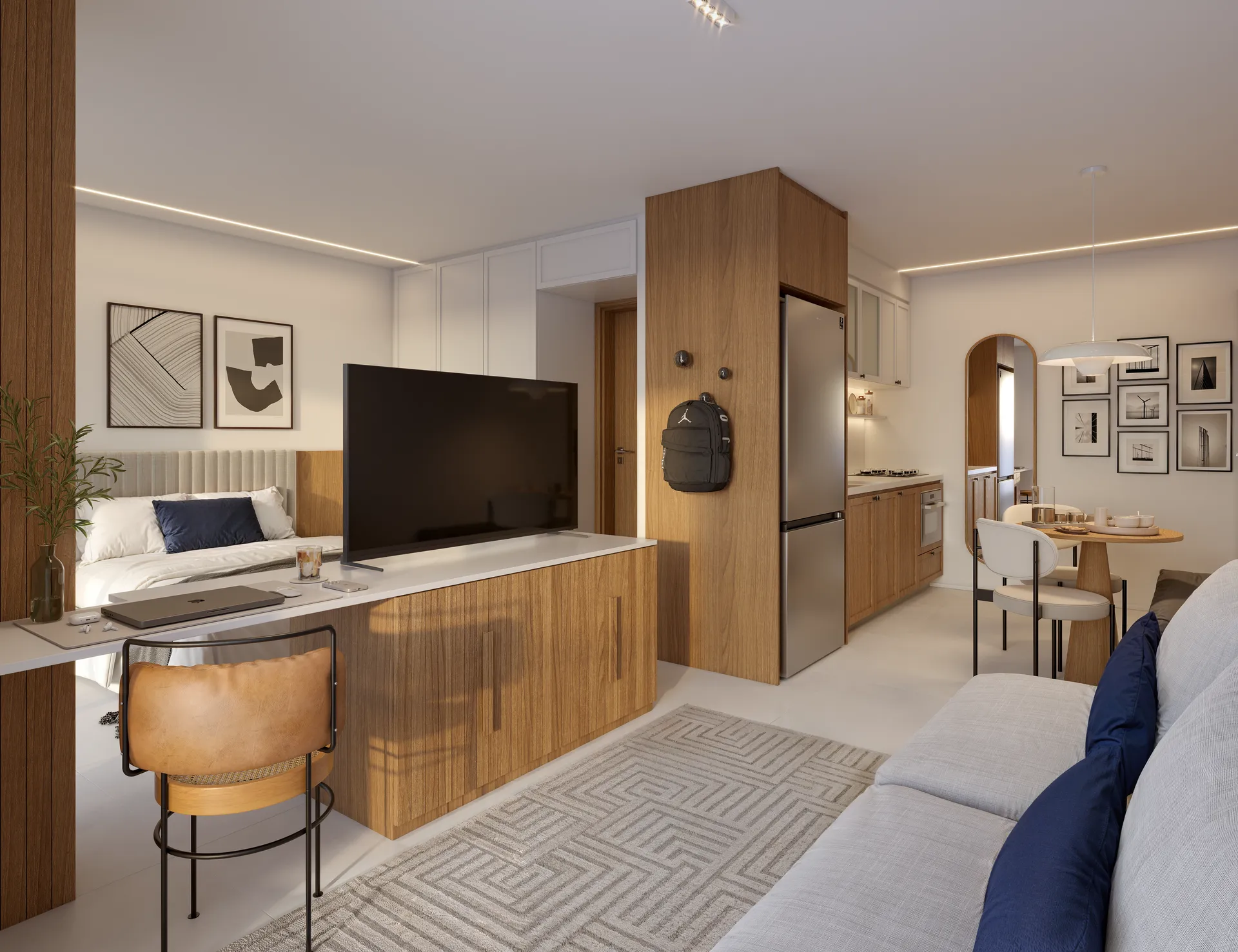 Studio decorado do Guima Residencial Botafogo com design moderno